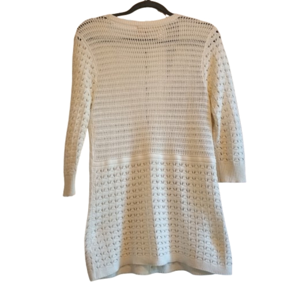 DKNY 100% Cotton Open Weave Cardigan Sz S Long Boho Layering Coastal Grandma‎ - Picture 2 of 12